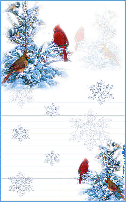 Papier A Lettre A Imprimer Scene Hiver Cardinal Rouge